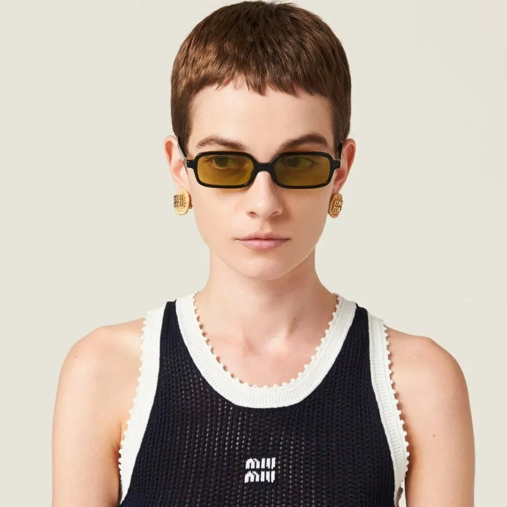 NEW Miu Miu MU11ZSF 16K07O Black Olive Green Rectangle Unisex Sunglasses